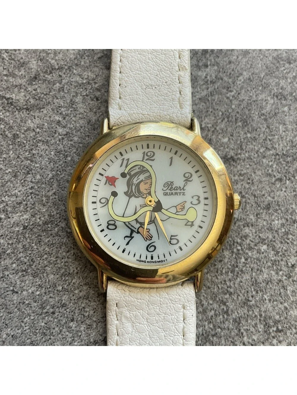 Vintage Pearl Womens Watch 35mm Gold Tone Case Rotating Stethoscope Dial B-H